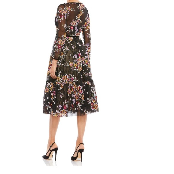 NWT MAC DUGGAL BLACK FLORAL EMBROIDERED TEA LENGTH DRESS - Picture 2 of 4